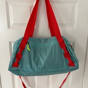 L.L. Bean Duffel Bag Aqua with Bold Red Handles